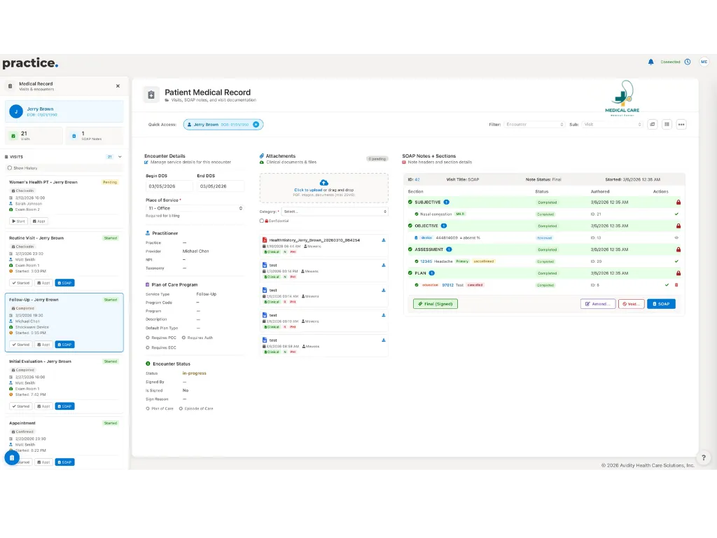 The Practice HI clinical documentation view